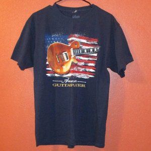 American Guitar Player Lifestyle Men Large Red White Blue Short Sleeve Shirt